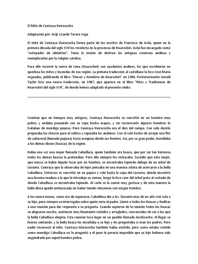 El Mito de Cuniraya Huiracocha PDF Parentesco Padrino