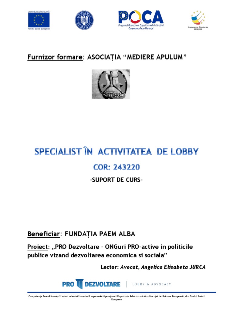 Specialist In Activitatea De Lobby Suport Curs