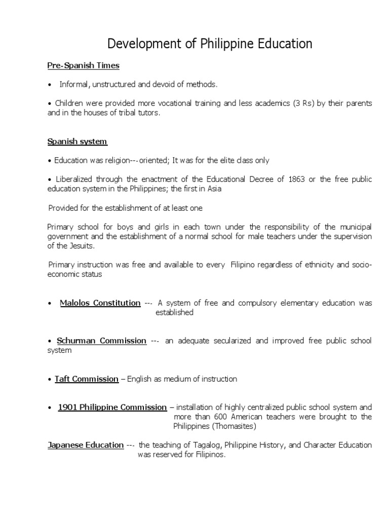 History of Education in the Philippines | PDF | Behavior Modification ...