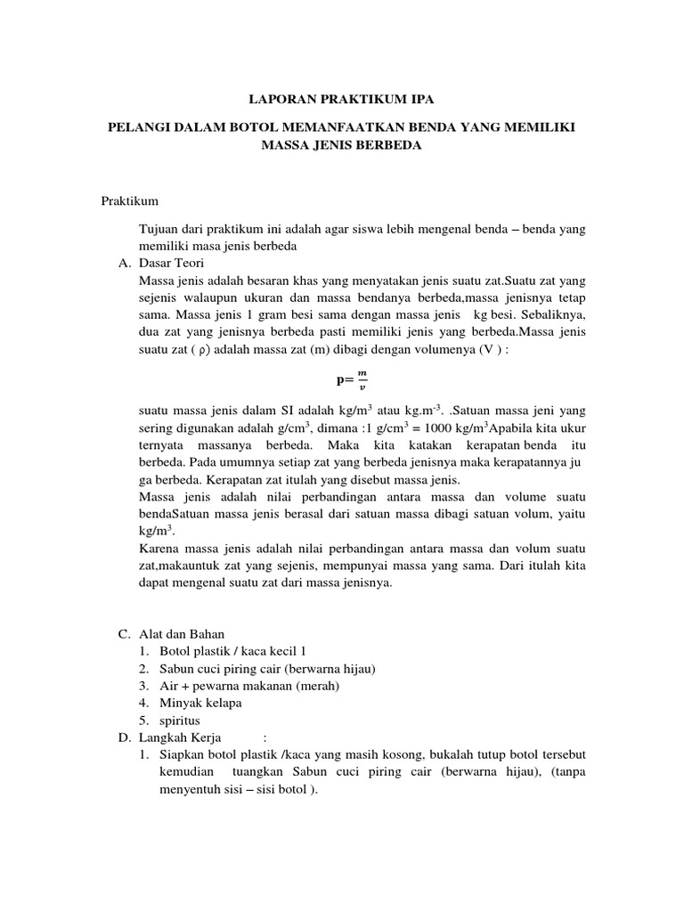 Laporan Praktikum Pelangi Dalam Botol