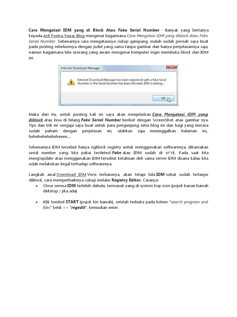 Cara Mengatasi Idm Yang Di Block Atau Fake Serial Number