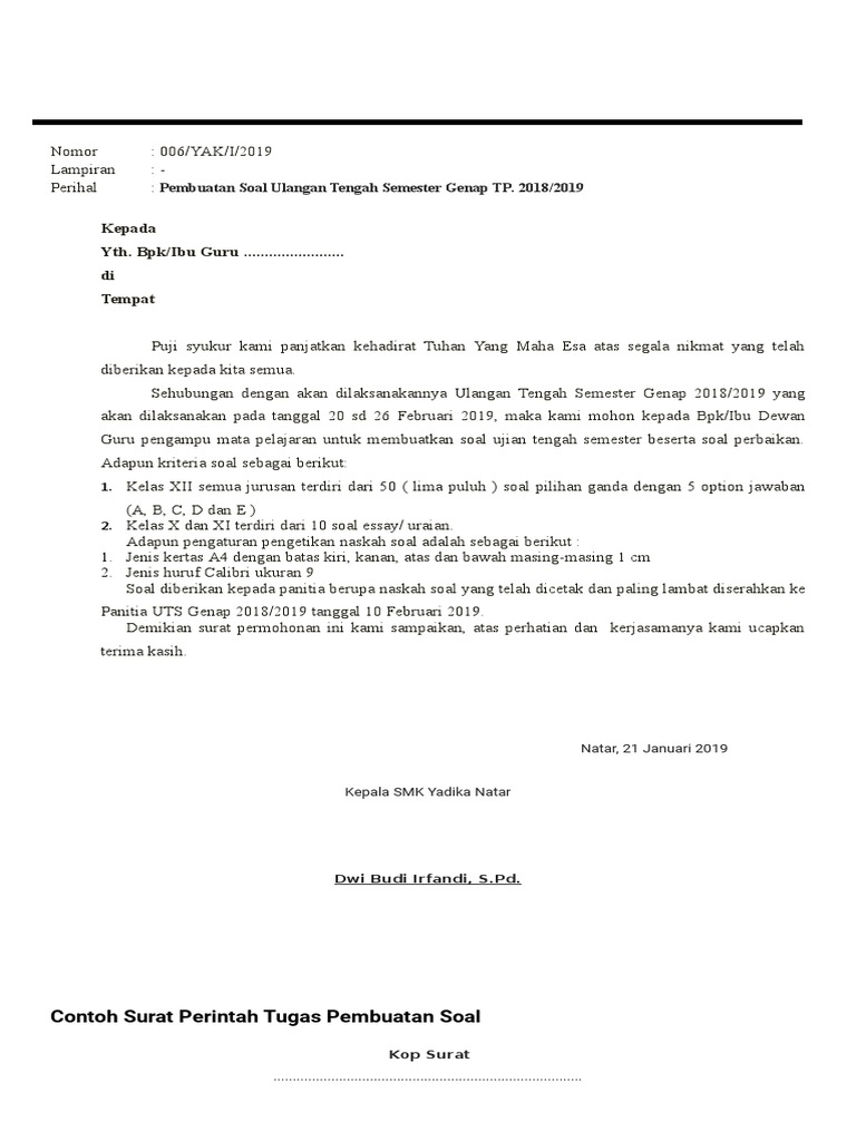 Surat Permohonan Pembuatan Naskah Soal Mas