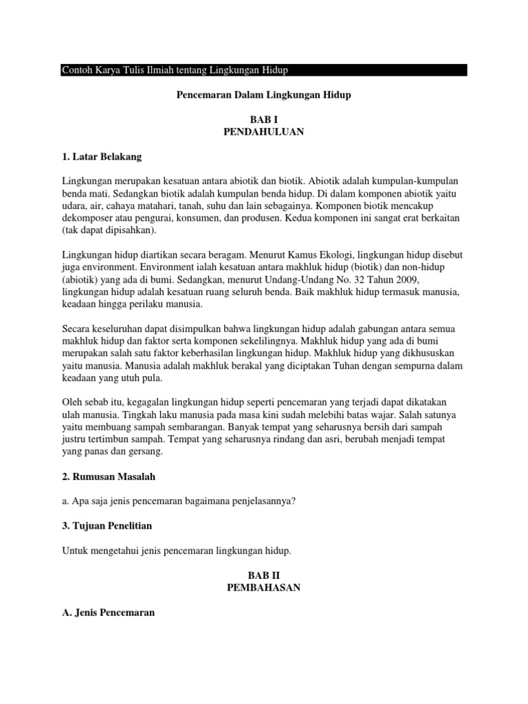 Contoh Karya Ilmiah Tentang Lingkungan Hidup Barisan Contoh