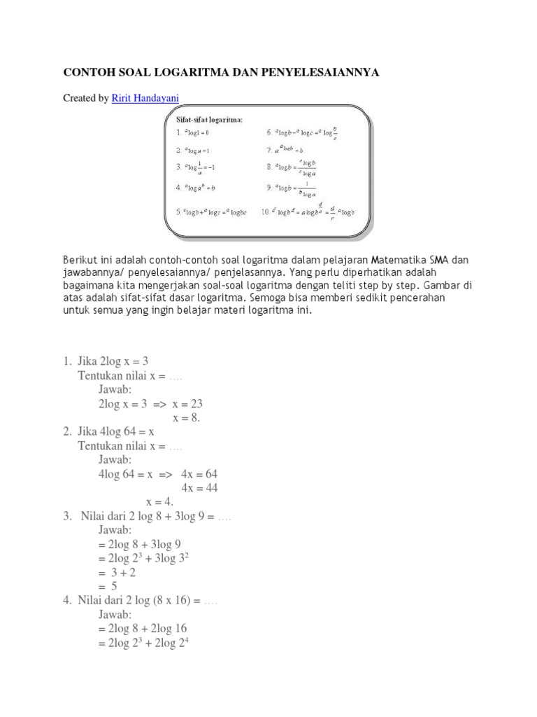 Contoh Soal Logaritma Dan Penyelesaiannya