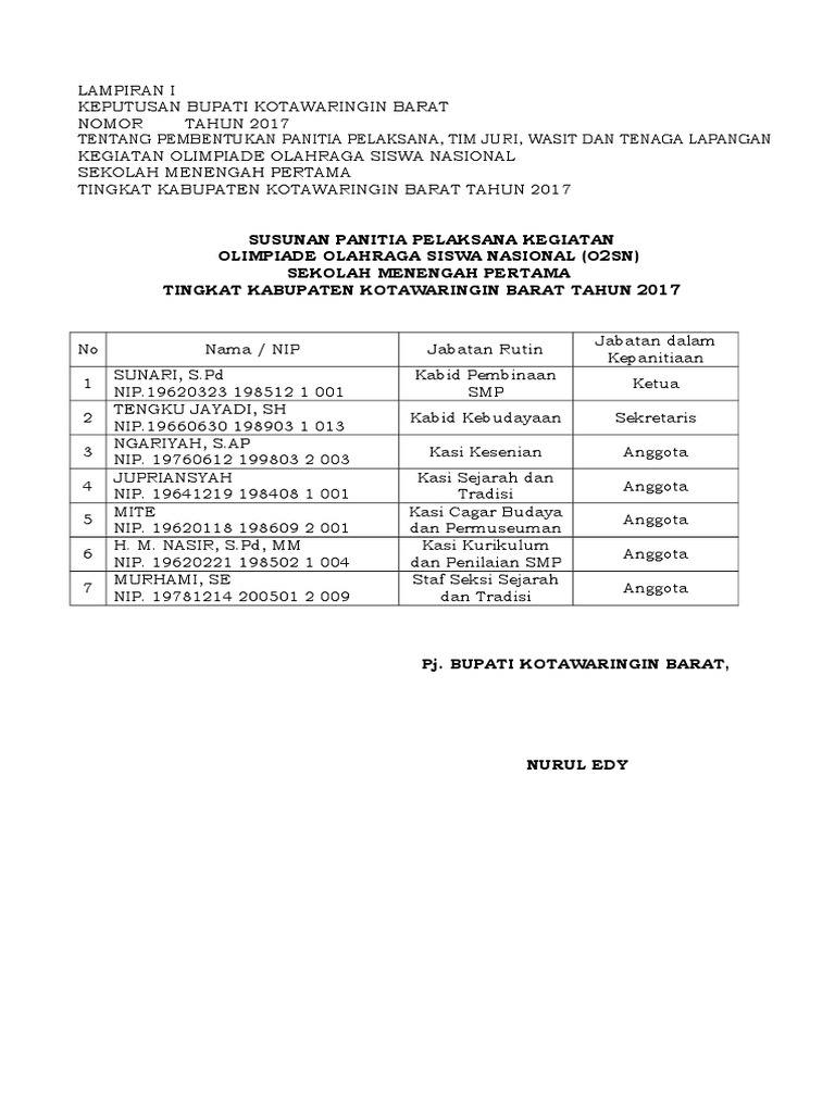 Panitia O2SN SMP Kotawaringin 2017 | PDF