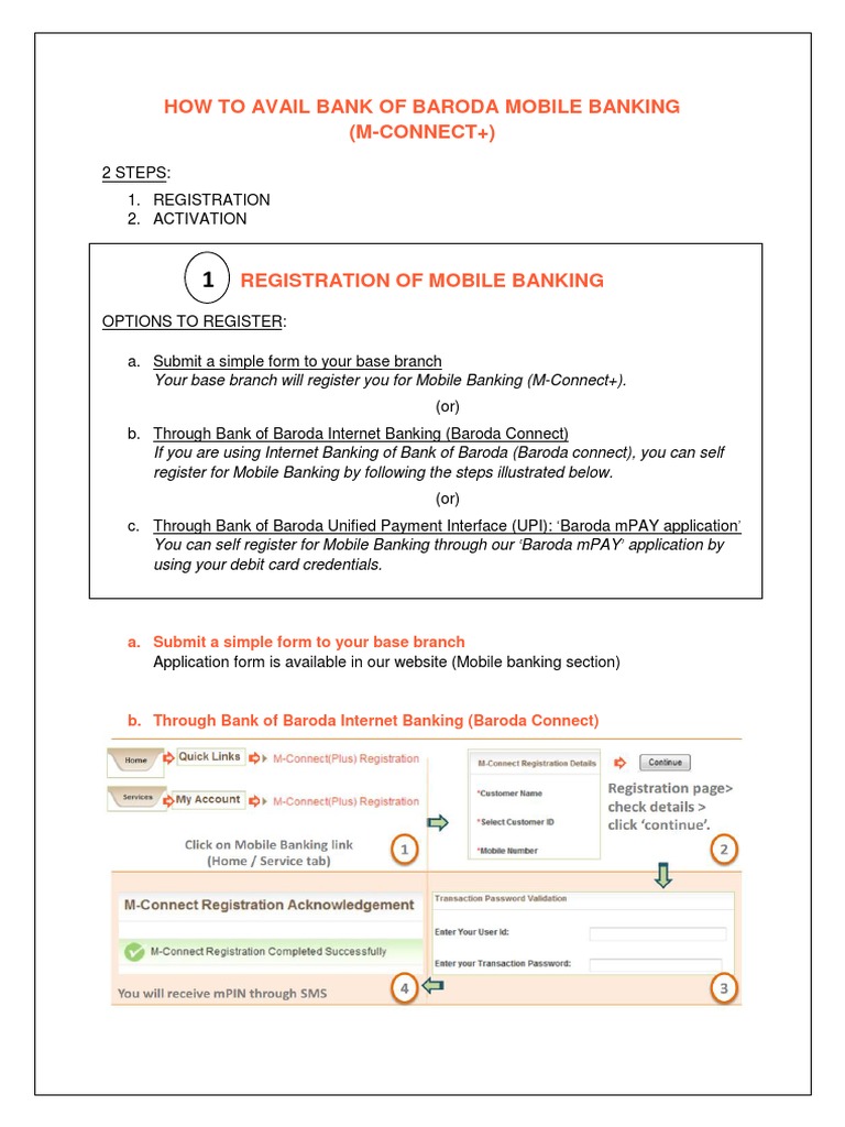 How To Avail Bank of Baroda Mobile Banking (M-CONNECT+) : A. Submit A ...