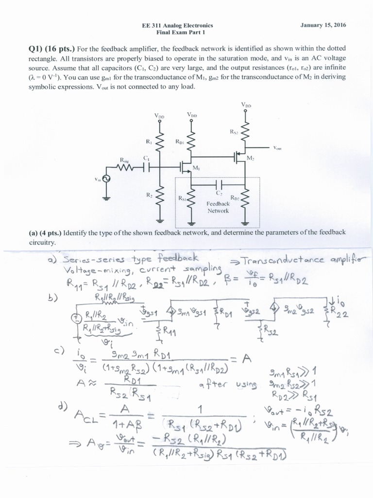 EE 311 Analog Electronics Final Exam | PDF | Electronics | Feedback
