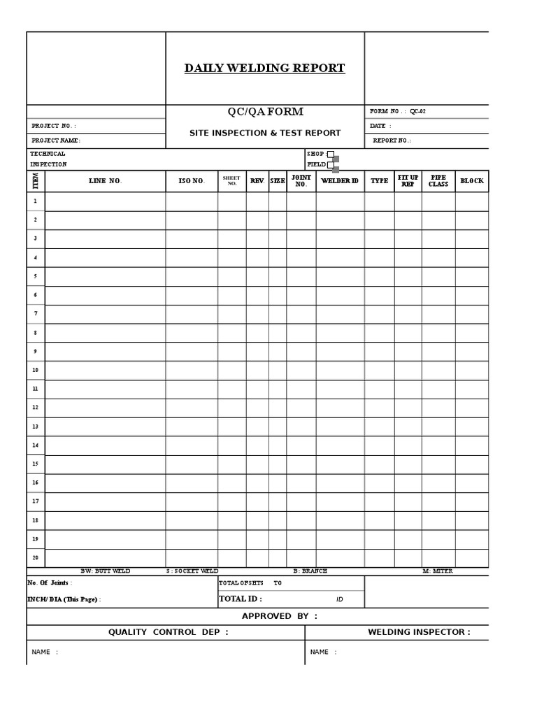 Daily Welding Inspection Report | PDF