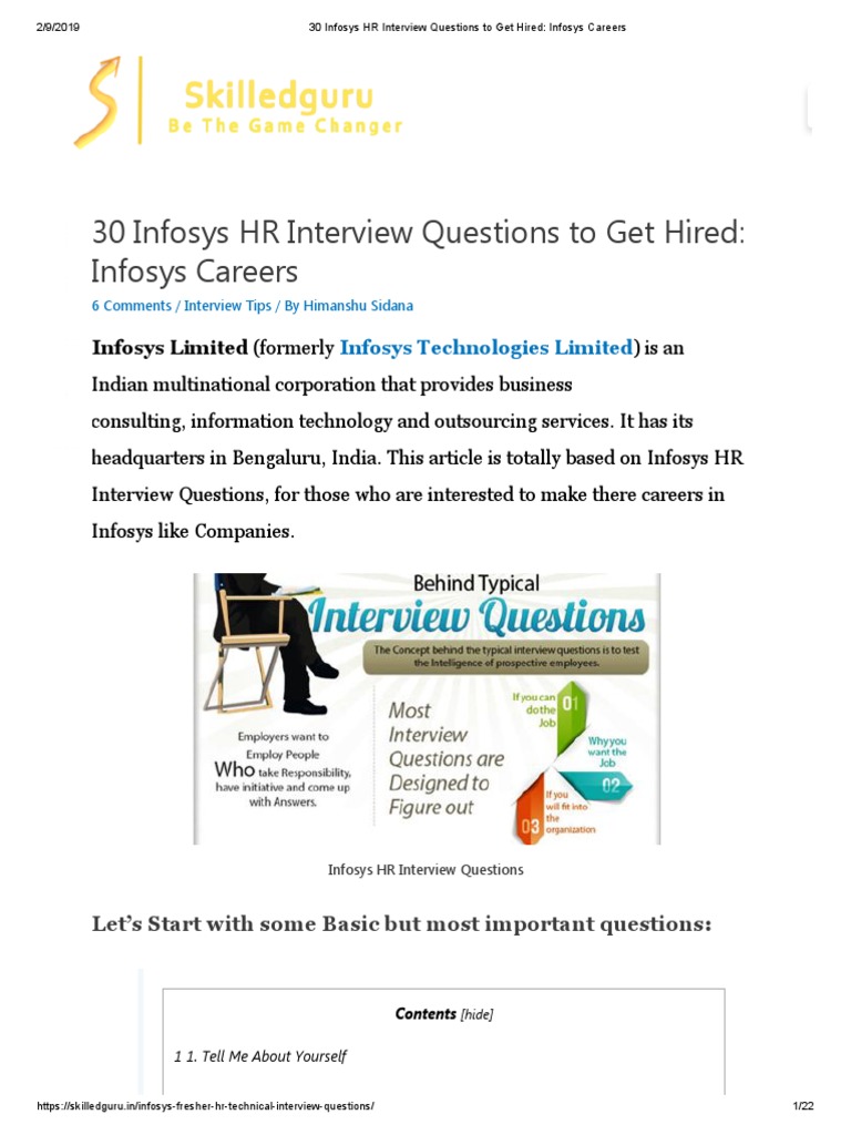 30 Infosys HR Interview Questions To Get Hired Infosys Careers PDF