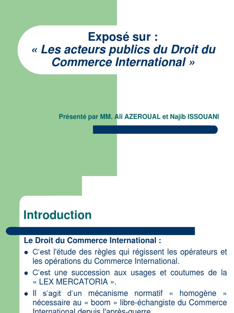 Les Acteurs Publics Du Droit Du Commerce International  Conférence des