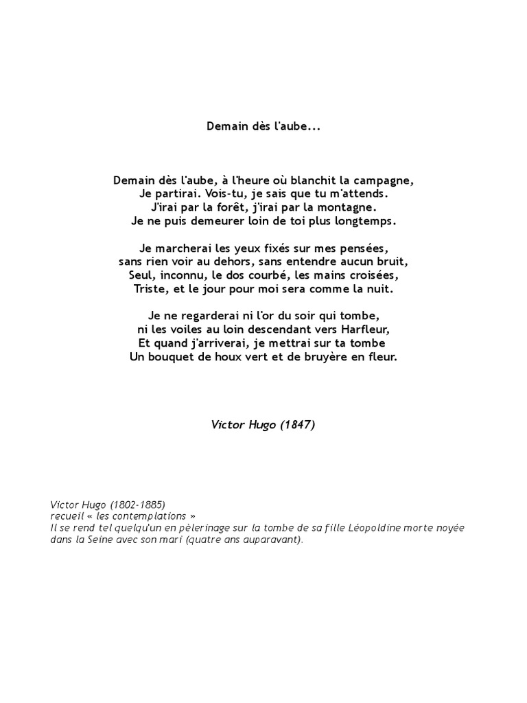 Demain Des L Aube de Victor Hugo PDF