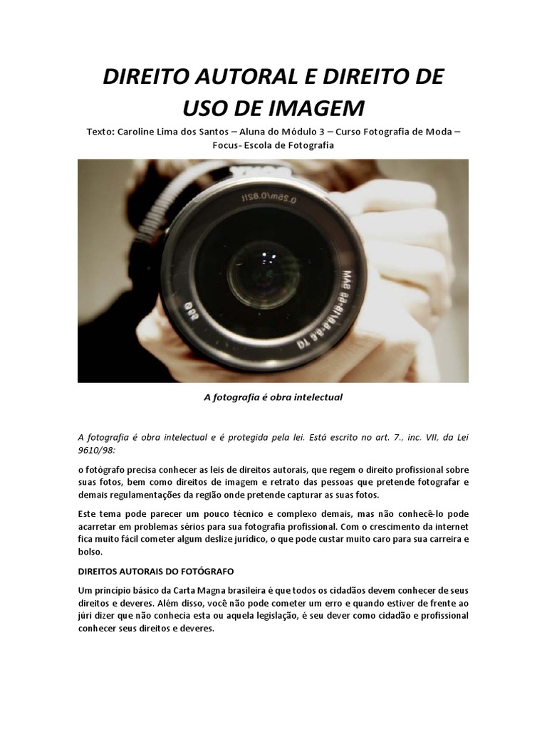 Direito Autoral e Direito de Uso de Imagem Direitos autorais Estatuto