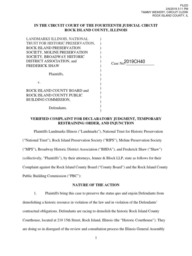 Courthouse Demo Lawsuit Complaint | PDF | Bonds (Finance) | Injunction