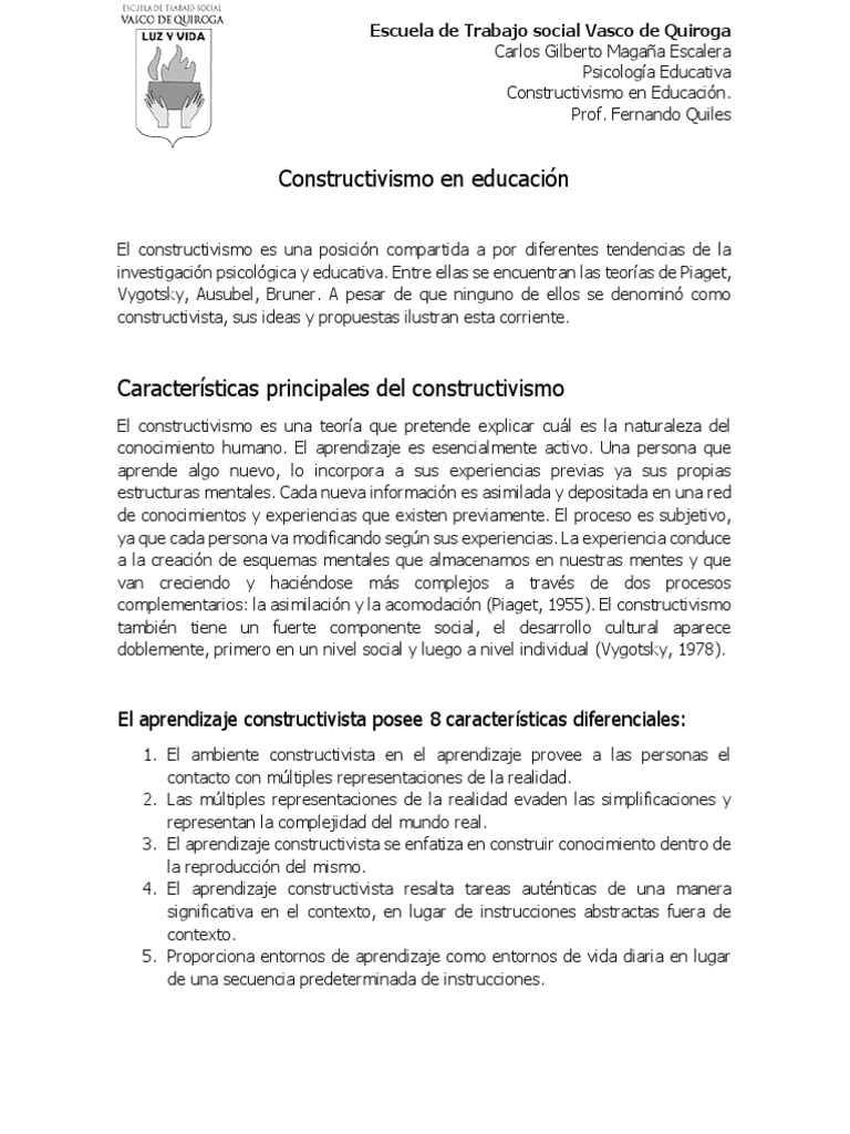 Constructivismo en Educación | PDF | Constructivismo (filosofía de la ...