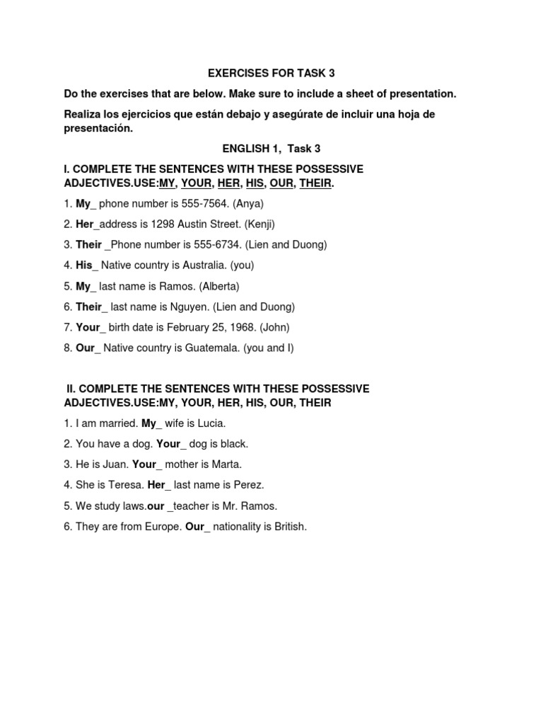 Tarea 3 de Ingles 1 Exercises For Task 3 | PDF