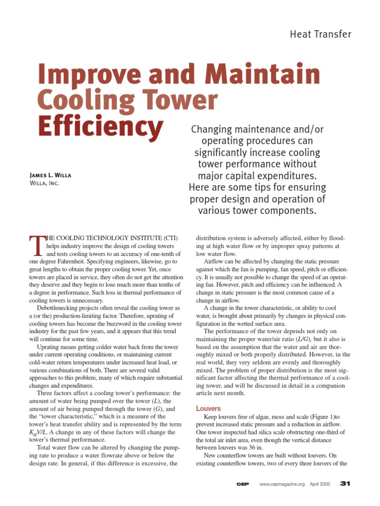 Improve and Maintain Cooling Tower Efficiency | PDF | Steam | Water Heating