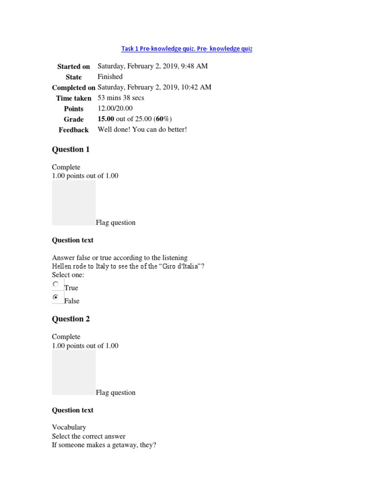 Task 1 PreKnowledge Quiz. Pre Knowledge Quiz PDF