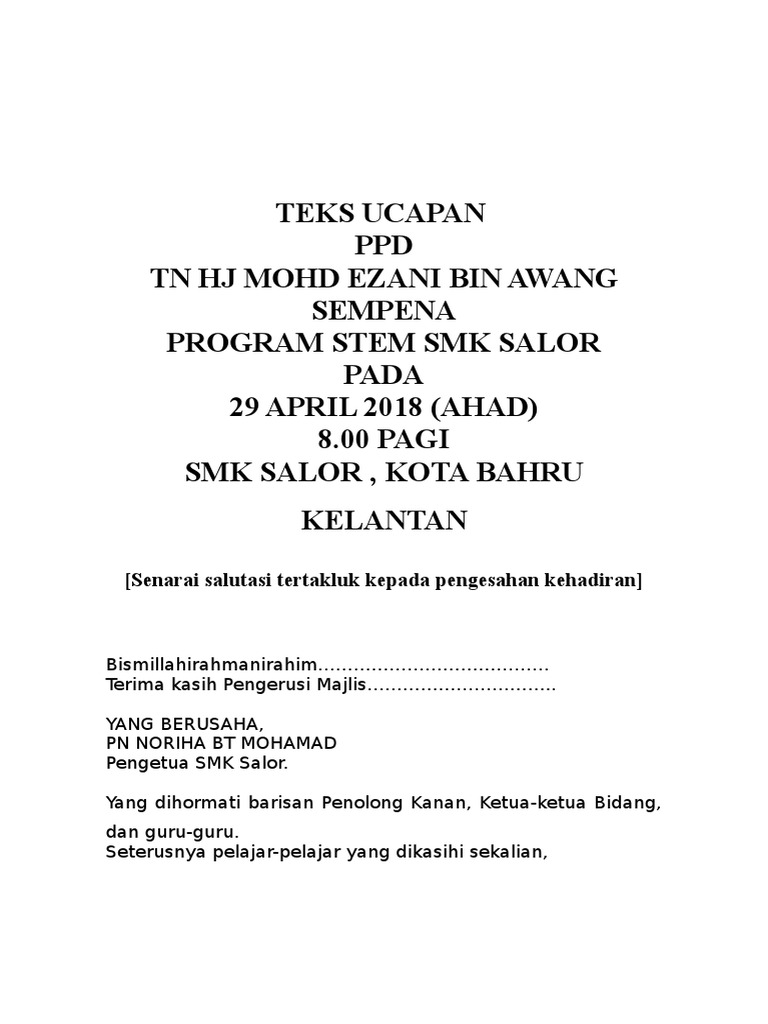 teks ucapan in english