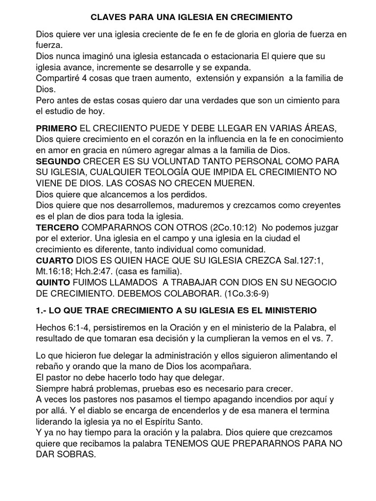 4 Claves para el Crecimiento de la Iglesia | PDF | Oración | espíritu Santo