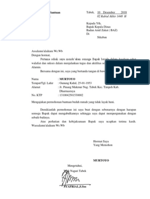 Contoh Surat Permohonan Bantuan Baznas