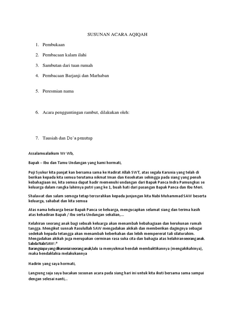 Susunan Acara Aqiqah