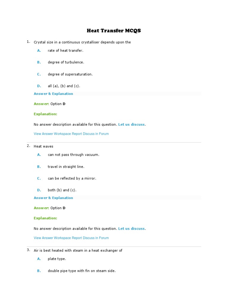 Heat Transfer MCQS PDF Heat Transfer Heat Exchanger