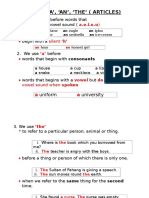 A', AN', THE' (ARTICLES) : 1. We Use Before Words That Begin With A Vowel Sound (