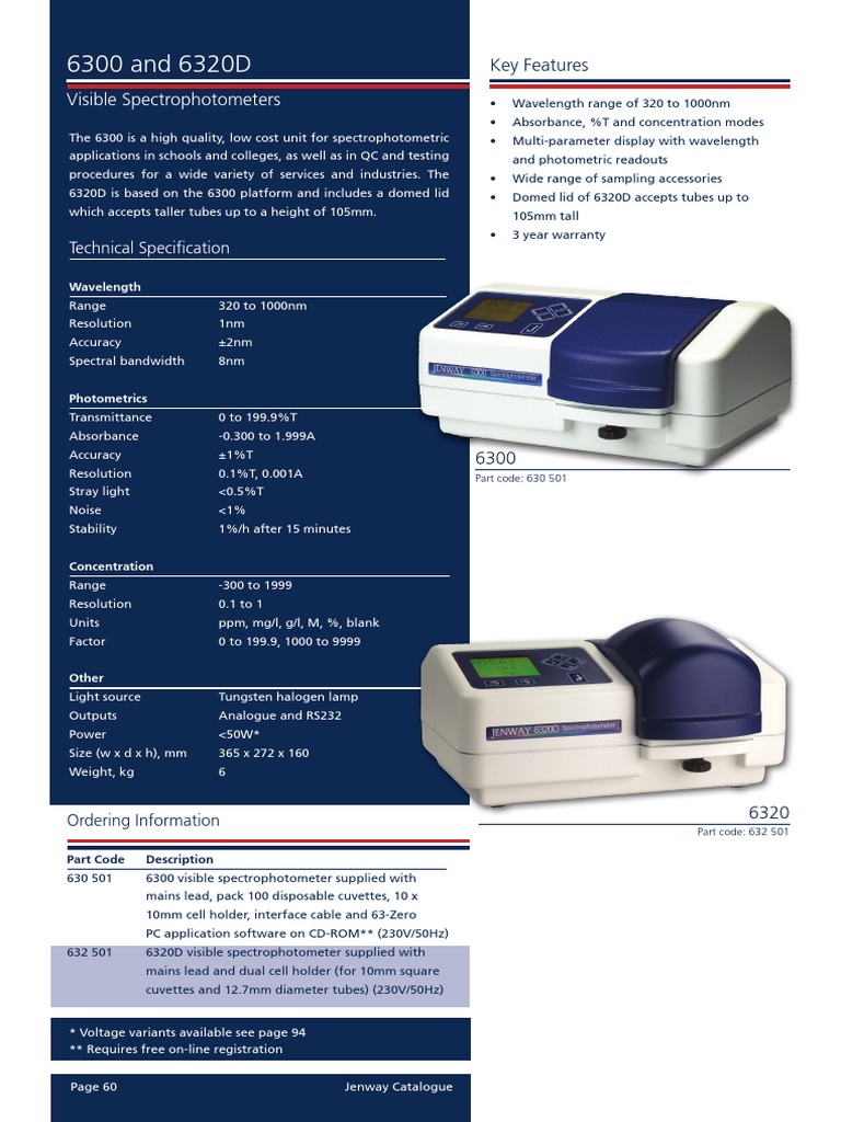 6300 6320D Visible Spectrophotometers PDF Spectrophotometry