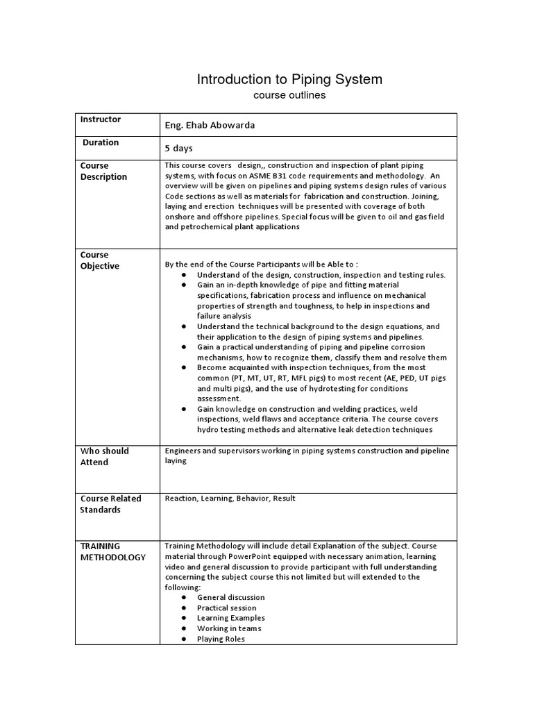 Piping System Design Course Overview | PDF | Pipeline Transport | Pipe ...