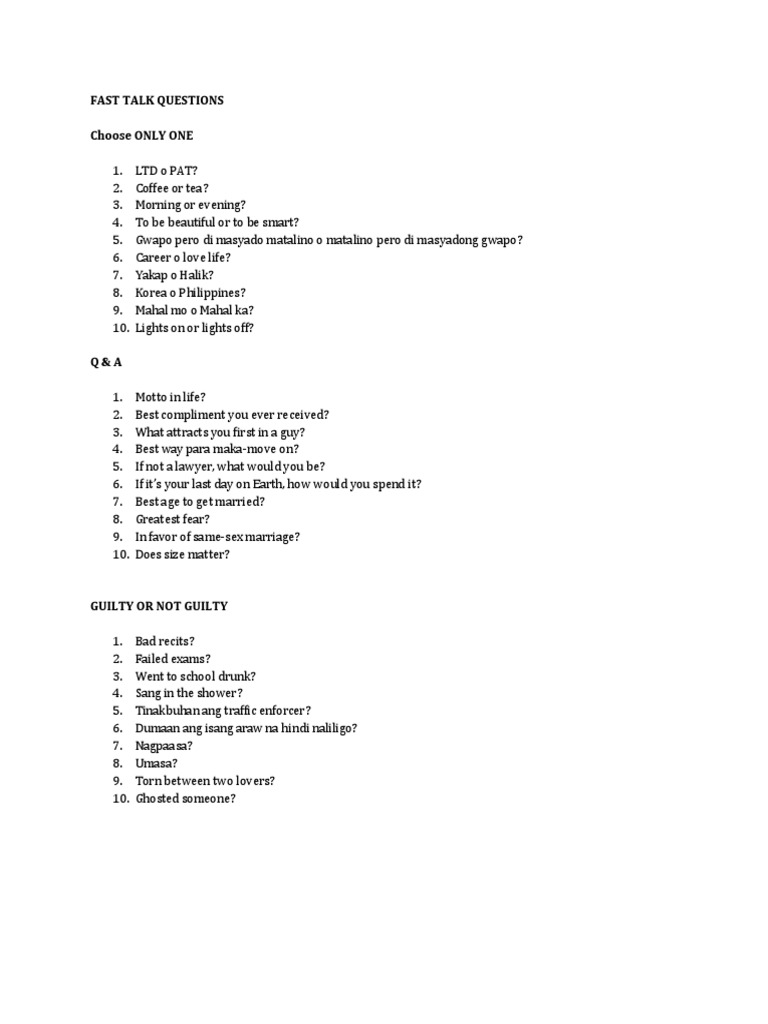 Fast Talk Gong How Well Questions Final Pdf