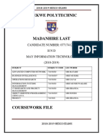Kwekwe Polytechnic: CANDIDATE NUMBER: 0771741280 HND May Information Technology (2018-2019)