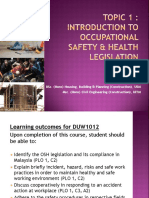 Topic 1 DUW1012 - Intro To OSH Legislation