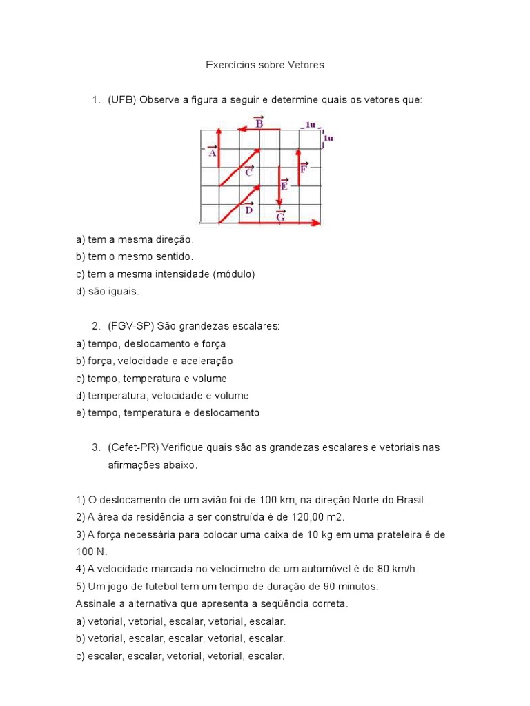 Exercícios de Vetores para 9º Ano | PDF | Deslocamento (vetor) | Vetor ...