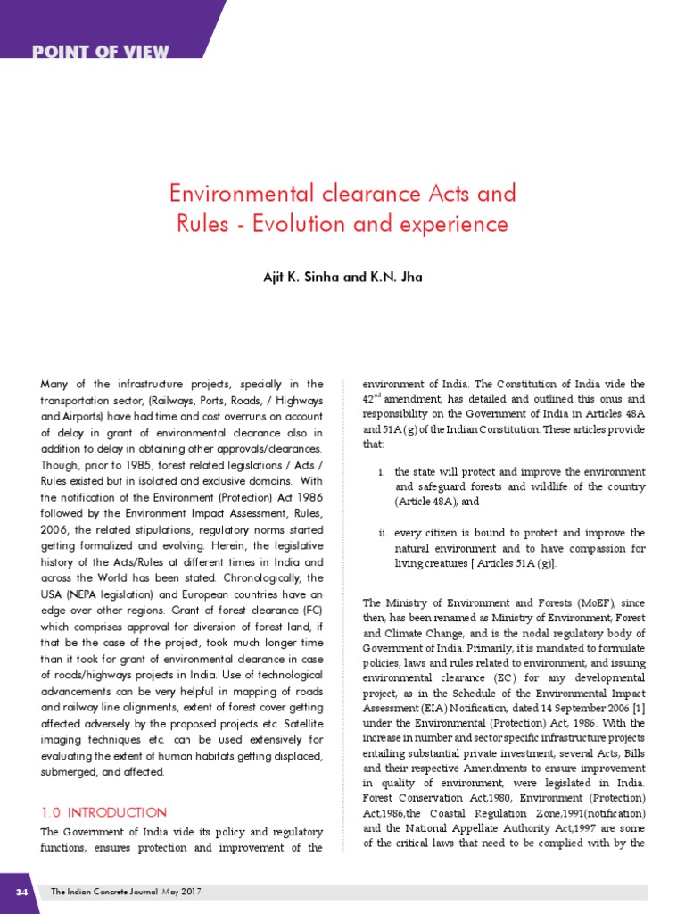 Environmental Clearance Acts and Rules - Evolution and Experience | PDF ...