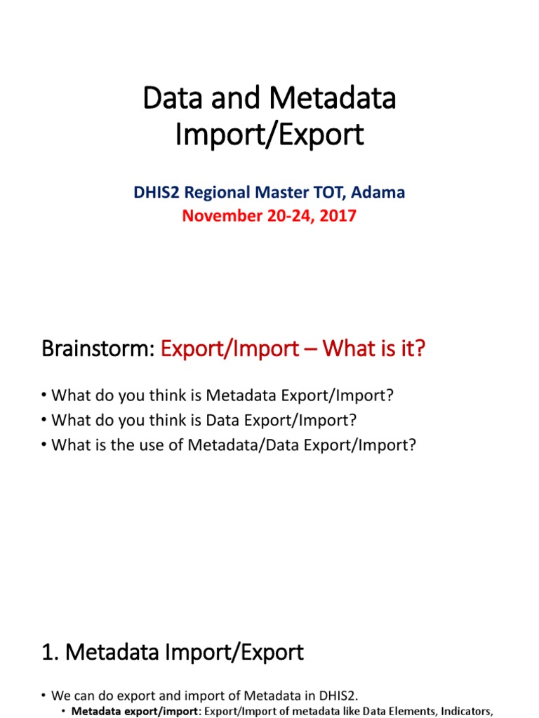 DHIS2 Metadata and Data Import/Export Guide | PDF