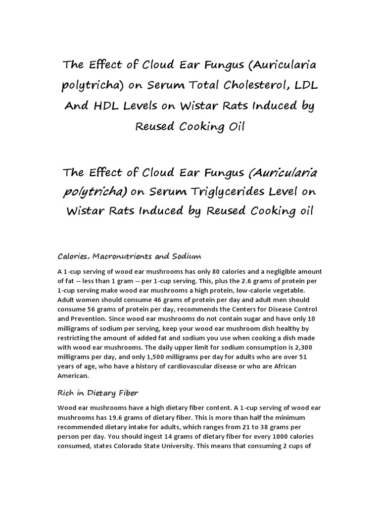 The Effect of Cloud Ear Fungus PDF Vitamin Dietary Fiber