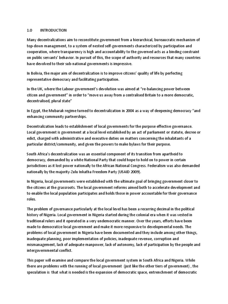 Local Government Systems in Nigeria and South Africa | PDF | Local ...