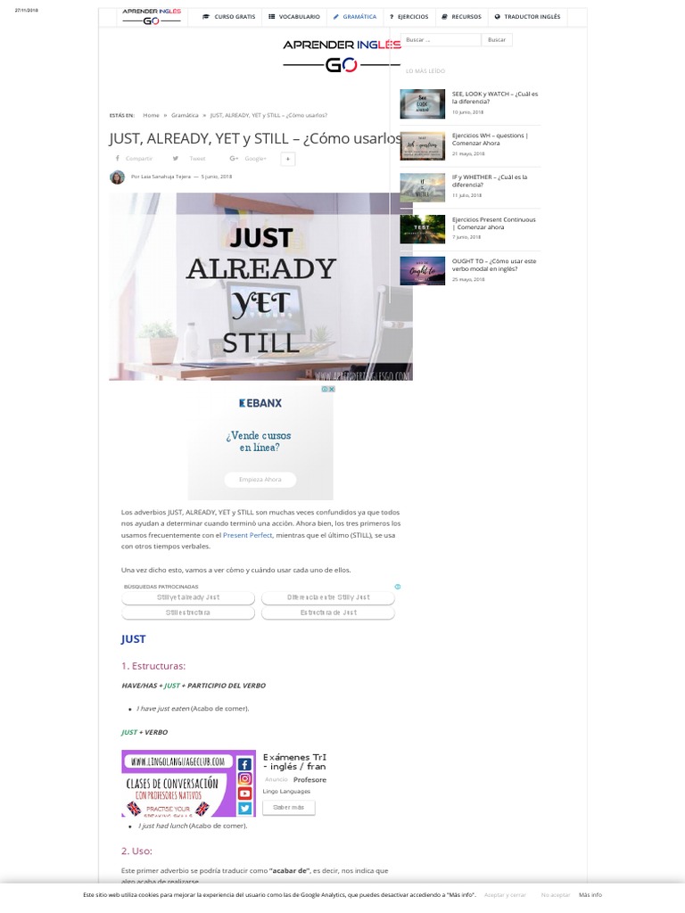 Just, Already, Yet y Still - ¿Cómo Usarlos | PDF | Verbo | Adverbio