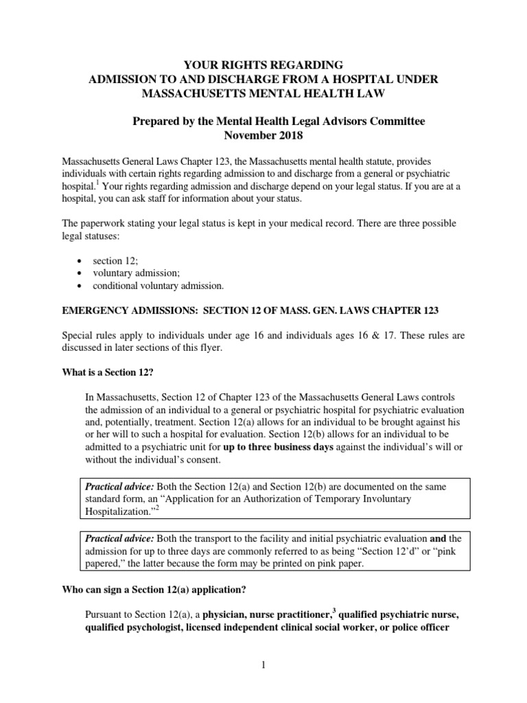 Admission and Discharge Rights From A Mass. Mental Health Hospital ...