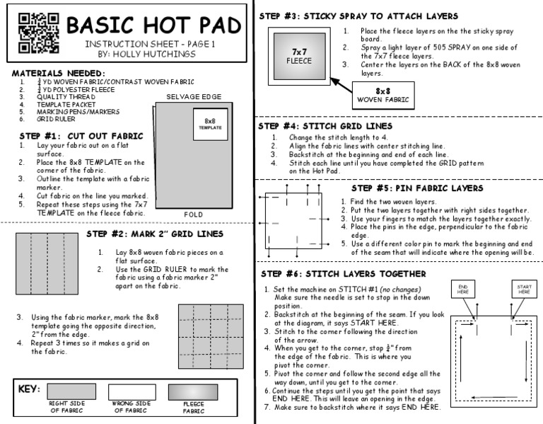 Basic Hot Pad Instructions PDF Seam (Sewing) Crafts