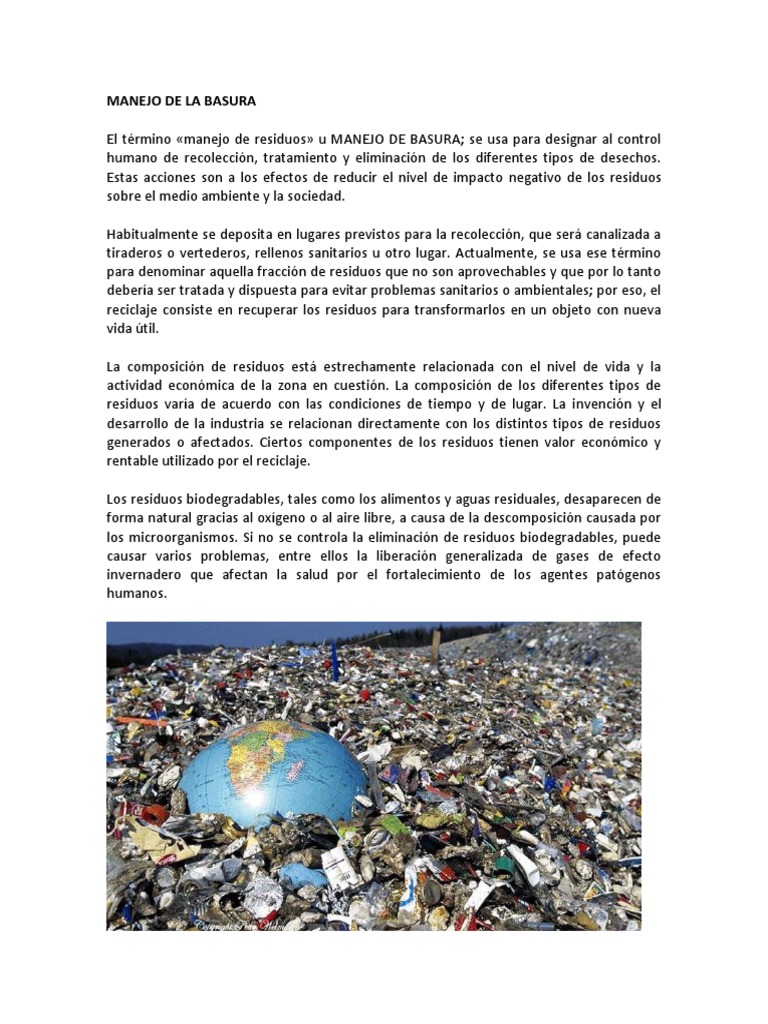 Manejo de La Basura | PDF | Residuos | Tecnología Ambiental