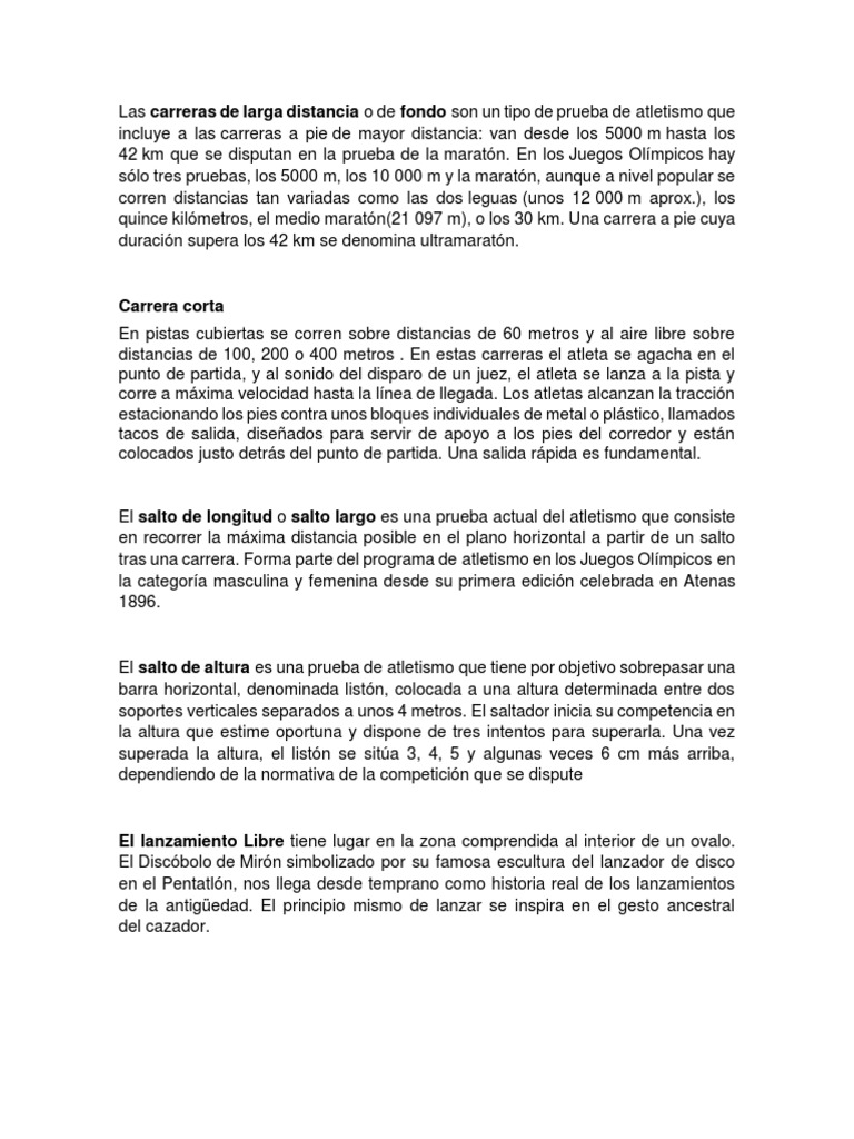 Carreras y saltos en atletismo | PDF | Deporte del atletismo | Deportes ...