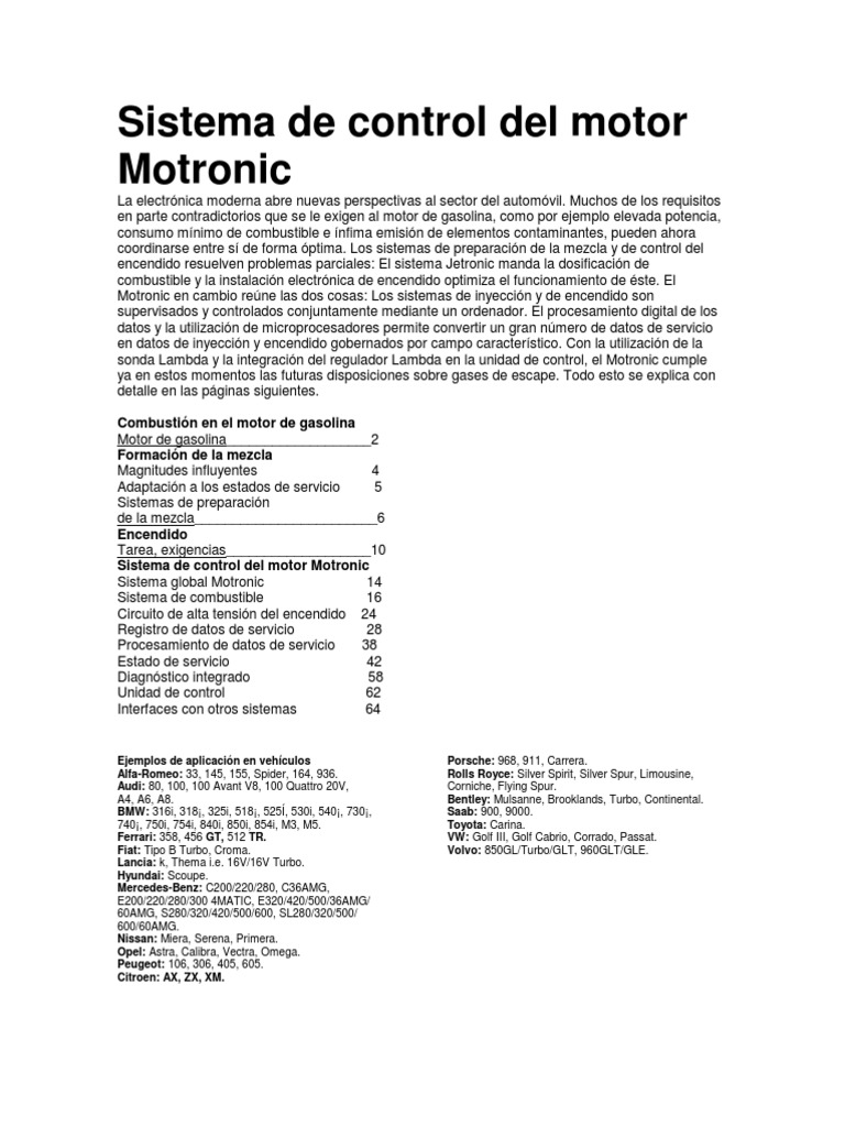 Sistema de Control Del Motor Motronic Bosch | PDF | Bomba | Motor de ...