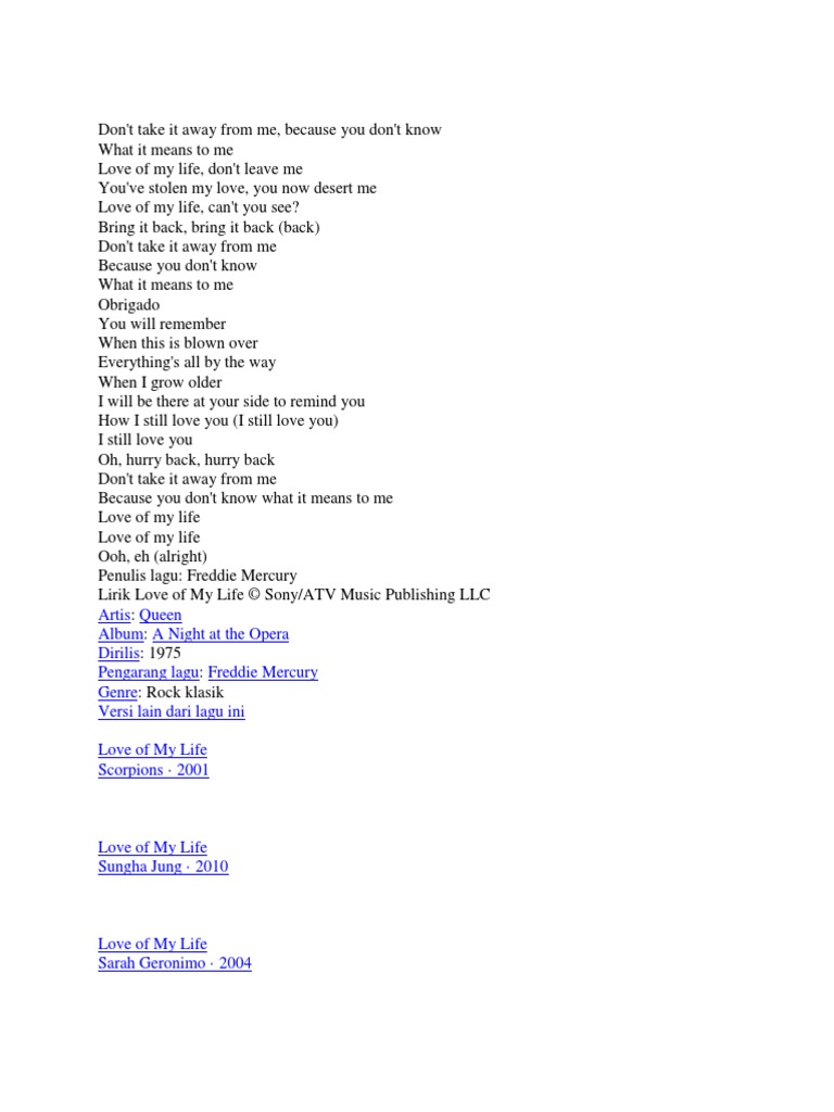 Love of My Life | PDF | Rock Songs | Emi, image size:768x1024