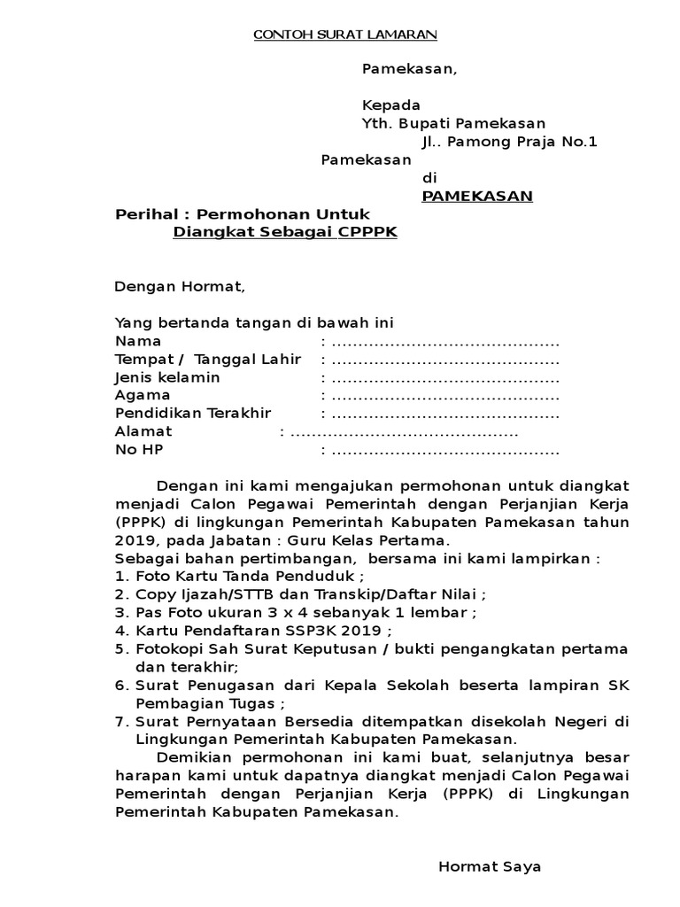 Contoh Surat Lamaran p3k  PDF
