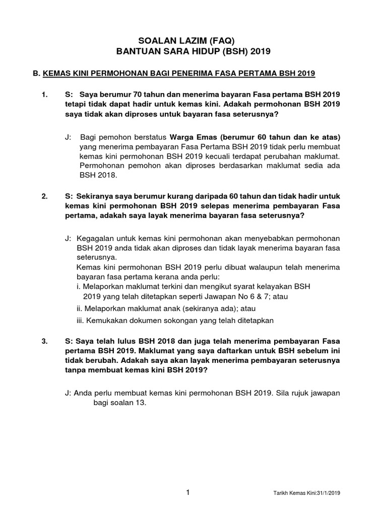 Bsh2019 Faq Kemas Kini  PDF