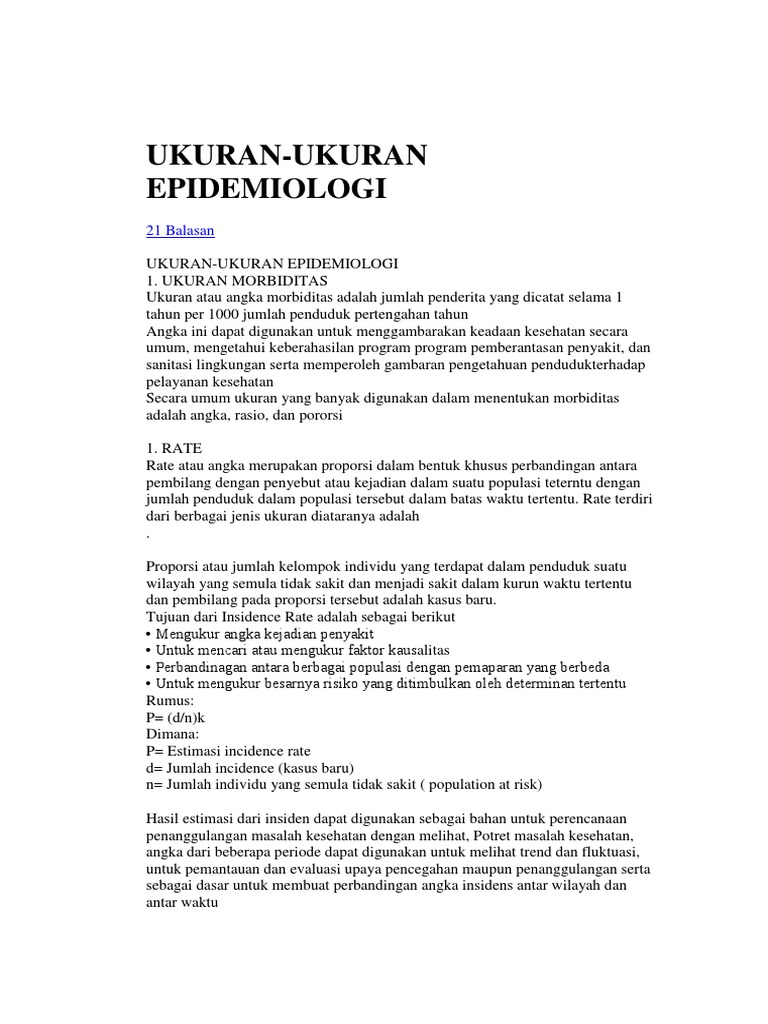 Ukuran Ukuran Epidemiologi