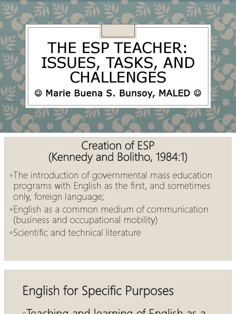 Challenges in Teaching ESP | PDF | Teachers | English As A Second Or ...
