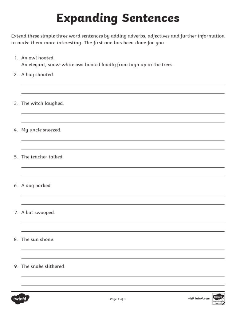 Expanding Sentences Worksheet 4th Grade