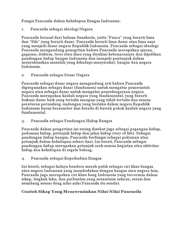 Fungsi Pancasila Dalam Kehidupan Bangsa Indonesia Pdf